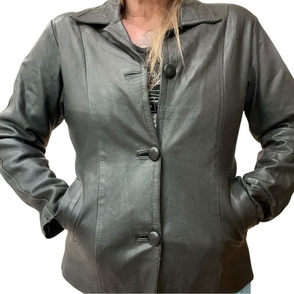 Vintage Jackets & Blazers - Black leather moto classic women’s blazer jacket -M vintage